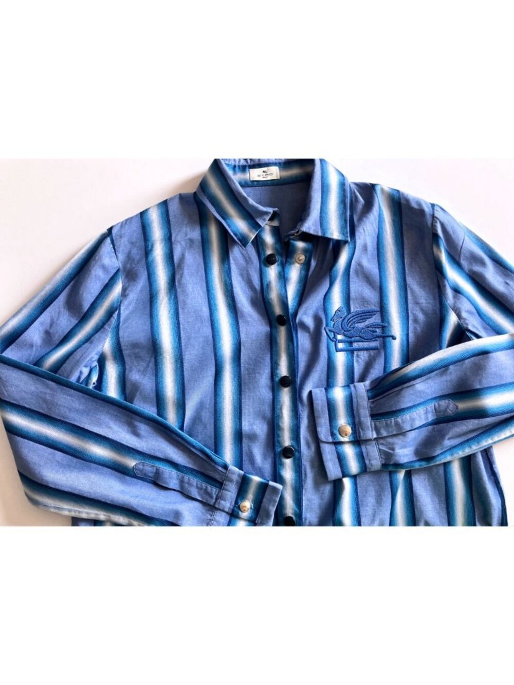 Etro Striped Cotton Shirt Light Blue Size IT 44/ US 8 - Picture 6 of 9